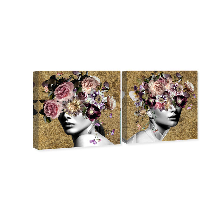 Flower Flower Head Collage On Canvas 2 Pieces by Oliver Gal Print